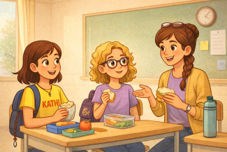 Evi, Kathi und Frau Meier sprechen über den Reli-Unterricht